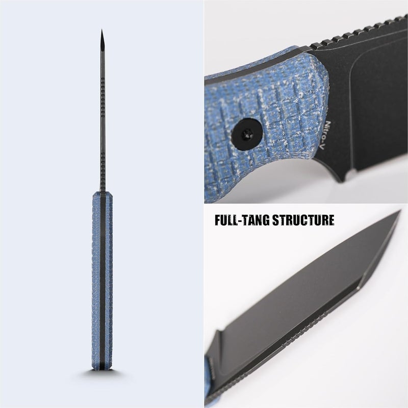 Vosteed EDC Fixed Blade Knives - 3.99’’ Nitro-V Sheepsfoot Blade with Sheath, Full-Tang Blue Micarta Handle - Outdoor Camping Hunting Knife - Mink D0104 - Image 2